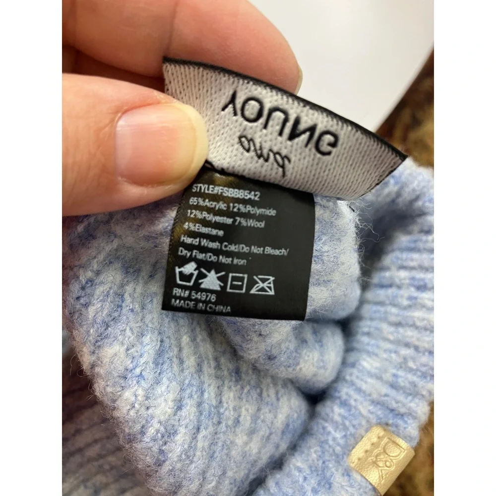 David and Young light blue ribbed wool Blend beanie hat unisex one size fits all